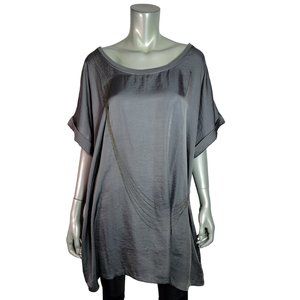 Lane Bryant Top Plus Size 22/24‎ Tunic Boat Neck Beaded Pleated Chains Gray